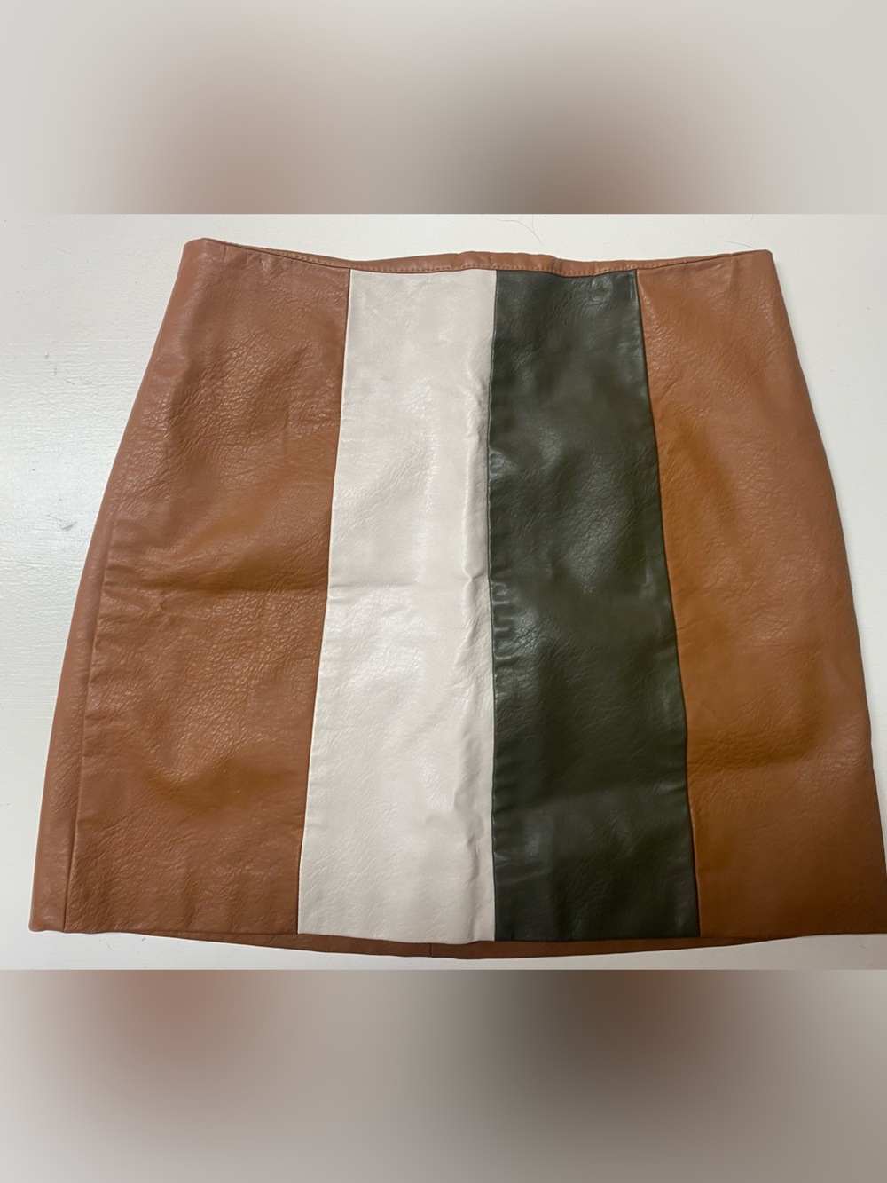Wild Honey Faux Leather Tricolor Panel - Olive, Cream, Brown